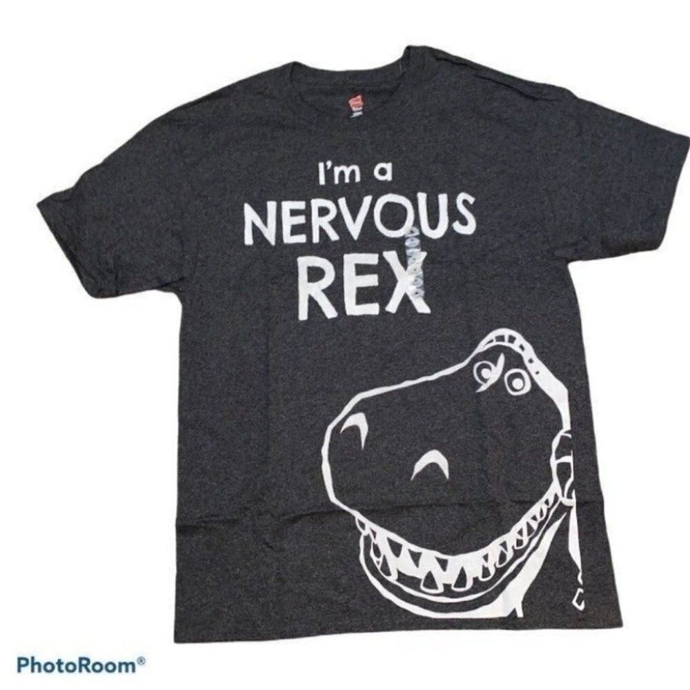 Disney T.rex t-shirt I'm a nervous REX gray shorts sleeve crew neck Sm new